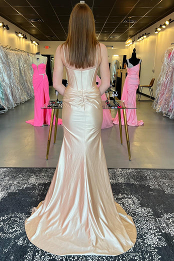 Champagner Korsett Spaghettiträger Gerüscht Langes Abendkleid