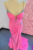 Laden Sie das Bild in den Galerie-Viewer, Glitzer Rosa Korsett Spaghettiträger Langes Abendkleid
