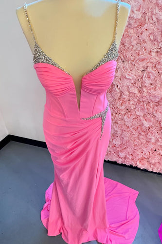 Glitzer Rosa Korsett Spaghettiträger Langes Abendkleid