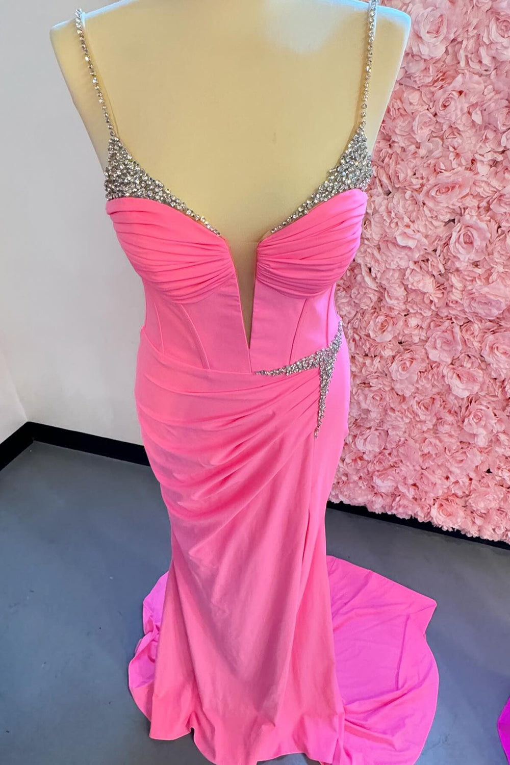 Glitzer Rosa Korsett Spaghettiträger Langes Abendkleid