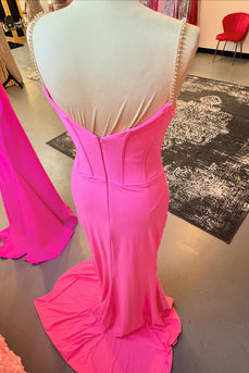 Glitzer Rosa Korsett Spaghettiträger Langes Abendkleid