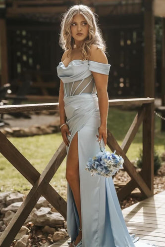 Graues Korsett Schulterfrei Gerüscht Langes Abendkleid