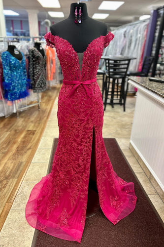 Rosa Schleife Knoten Meerjungfrau Langes Abendkleid mit Applikationen