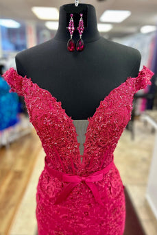 Rosa Schleife Knoten Meerjungfrau Langes Abendkleid mit Applikationen