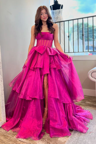 Fushsie A-Line Korsett Langes Abendkleid mit Bogen