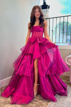 Fushsie A-Line Korsett Langes Abendkleid mit Bogen