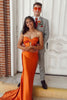 Laden Sie das Bild in den Galerie-Viewer, Glitzer Orange Herzchen Perlen Langes Korsett Abendkleid mit Schlitz
