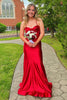 Laden Sie das Bild in den Galerie-Viewer, Rote Korsett Spaghettiträgern Langes Satin Abendkleid