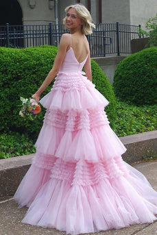 Prinzessin Rosa Gestufte Rückenfreie Langes Abendkleid