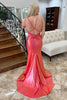 Laden Sie das Bild in den Galerie-Viewer, Glitzer Rote Perlen Spaghettiträger Satin Langes Abendkleid