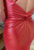 Laden Sie das Bild in den Galerie-Viewer, Glitzer Rote Perlen Spaghettiträger Satin Langes Abendkleid
