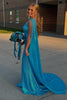 Laden Sie das Bild in den Galerie-Viewer, Glitter Blau Eine Schulter Rücken Kap Langes Abendkleid mit Schlitz