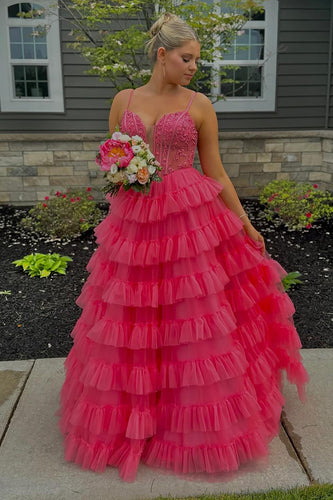 Blumen Rosa Korsett Spaghettiträger Gestreift Langes Abendkleid