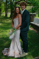 Laden Sie das Bild in den Galerie-Viewer, Champagner Herzausschnitt Korsett Samt Langes Abendkleid