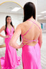 Laden Sie das Bild in den Galerie-Viewer, Fuchsia V-Ausschnitt Satin Rückenfrei Langes Abendkleid mit Schlitz