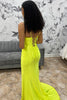 Laden Sie das Bild in den Galerie-Viewer, Gelb Meerjungfrau Spaghettiträger Langes Abendkleid mit Schnürung Hinten