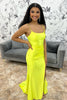 Laden Sie das Bild in den Galerie-Viewer, Gelb Meerjungfrau Spaghettiträger Langes Abendkleid mit Schnürung Hinten