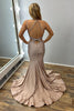 Laden Sie das Bild in den Galerie-Viewer, Glitzer Gold Perlen V-Ausschnitt Satin Langes Abendkleid