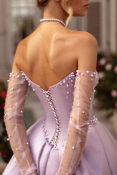 Lila Perle Herzchen A Linie Langes Korsett Abendkleid mit Schlitz