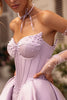 Laden Sie das Bild in den Galerie-Viewer, Lila Perle Herzchen A Linie Langes Korsett Abendkleid mit Schlitz