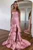Laden Sie das Bild in den Galerie-Viewer, Glitzer Erröten Trägerloses Gestreift Langes Korsett Abendkleid mit Schlitz