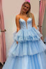 Laden Sie das Bild in den Galerie-Viewer, Prinzessin Blau Trägerlos Korsett Gestreift Lange Abendkleid