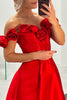 Laden Sie das Bild in den Galerie-Viewer, Rote A-Linie Schulterfreies Korsett Lange Abendkleid mit Blumen