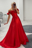 Laden Sie das Bild in den Galerie-Viewer, Rote A-Linie Schulterfreies Korsett Lange Abendkleid mit Blumen