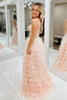 Laden Sie das Bild in den Galerie-Viewer, Glitzer Rosa Perlen Korsett Gestreift Lange Abendkleid