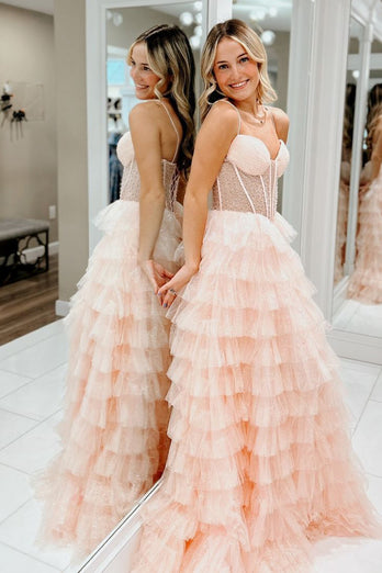 Glitzer Rosa Perlen Korsett Gestreift Lange Abendkleid