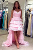 Laden Sie das Bild in den Galerie-Viewer, Rosa Hoch-Tief Gestuftes Schätzchen Lange Abendkleid