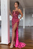 Laden Sie das Bild in den Galerie-Viewer, Fuchsia Gepardenmuster Korsett Langes Ballkleid mit Schlitz