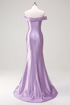 Lila Meerjungfrau Schulterfreie Ruched Langes Ballkleid