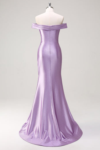 Lila Meerjungfrau Schulterfreie Ruched Langes Ballkleid