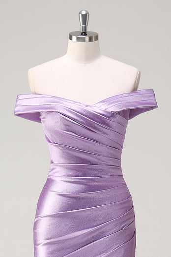 Lila Meerjungfrau Schulterfreie Ruched Langes Ballkleid