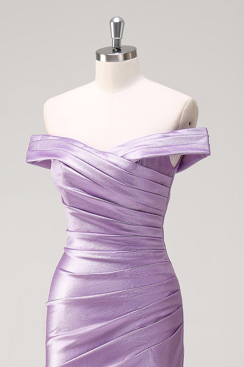 Laden Sie das Bild in den Galerie-Viewer, Lila Meerjungfrau Schulterfreie Ruched Langes Ballkleid