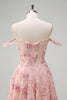 Laden Sie das Bild in den Galerie-Viewer, Rosa A Linien Schulterfrei Korsett Langes Ballkleid mit Schlitz
