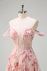 Laden Sie das Bild in den Galerie-Viewer, Rosa A Linien Schulterfrei Korsett Langes Ballkleid mit Schlitz