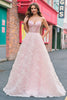 Laden Sie das Bild in den Galerie-Viewer, Glitzer Pink Tüll Trägerlos Langes Blumen Abendkleid mit Taschen