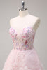 Laden Sie das Bild in den Galerie-Viewer, Glitzer Pink Tüll Trägerlos Langes Blumen Abendkleid mit Taschen