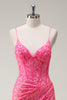 Laden Sie das Bild in den Galerie-Viewer, Glitzer Heißes Rosa Pailletten Korsett Meerjungfrauen Langes Ballkleid mit Schlitz