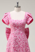 Laden Sie das Bild in den Galerie-Viewer, Fuchsia Quadratischem A Linie Schleife Langes Ballkleid mit Schlitz