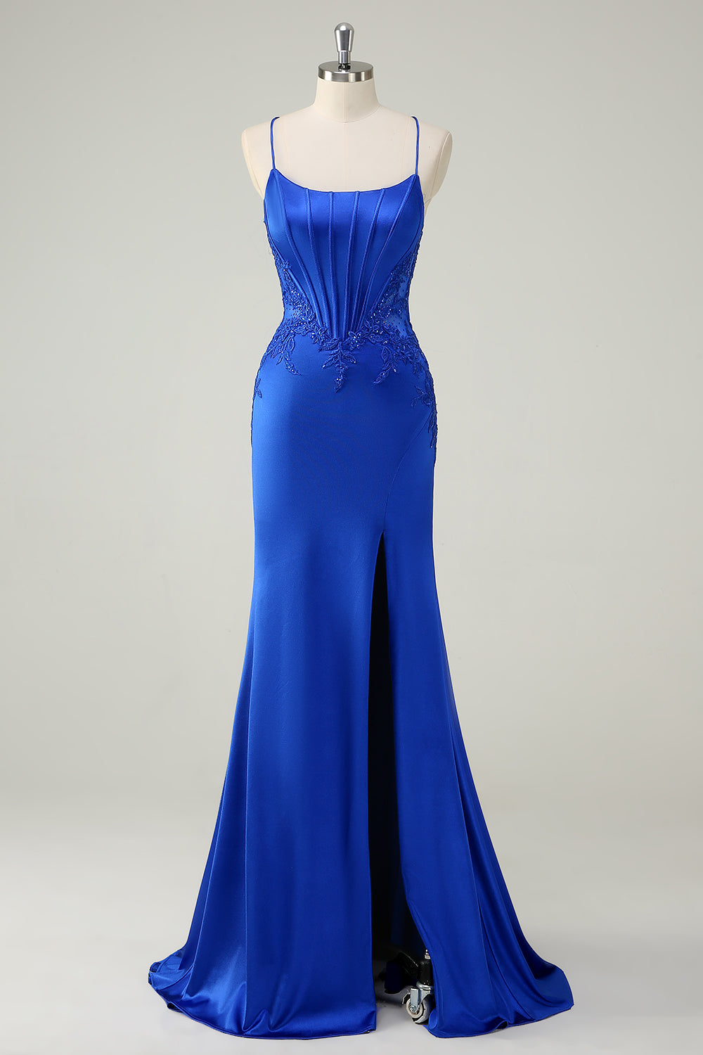 Königsblau Meerjungfrau Korsett Spaghettiträger  Langes Ballkleid mit Schlitz