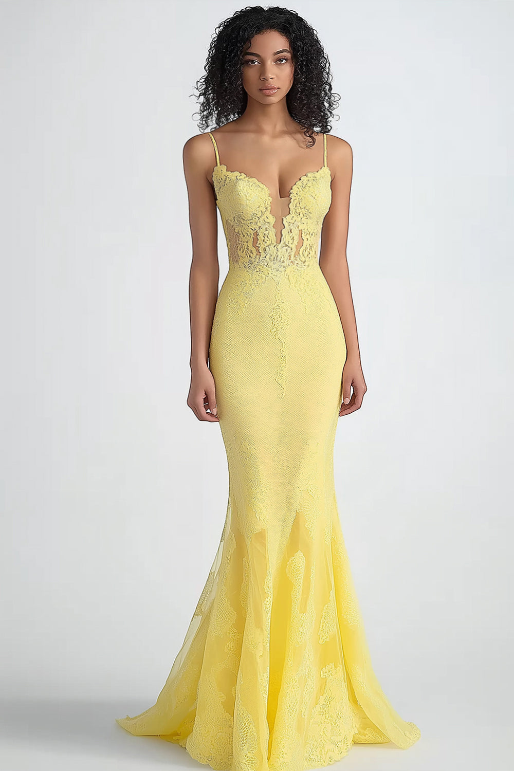 Narzissen Korsett Spaghettiträger Langes Abendkleid mit Spitze