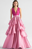 Laden Sie das Bild in den Galerie-Viewer, Heißes Rosa A Linie Gestaffelt Satin Langes Abendkleid