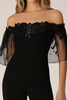 Laden Sie das Bild in den Galerie-Viewer, Schwarz Chiffon Schulterfreier Ball Overall mit Stickerei