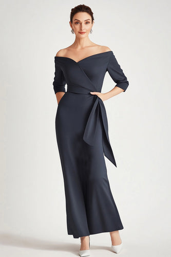 Elegantes Marineblau Schulterfreier Overall mit 3/4 Ärmeln