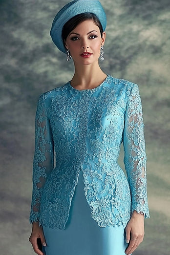 Blumen Blau Rundhals Midi Kleid für die Brautmutter