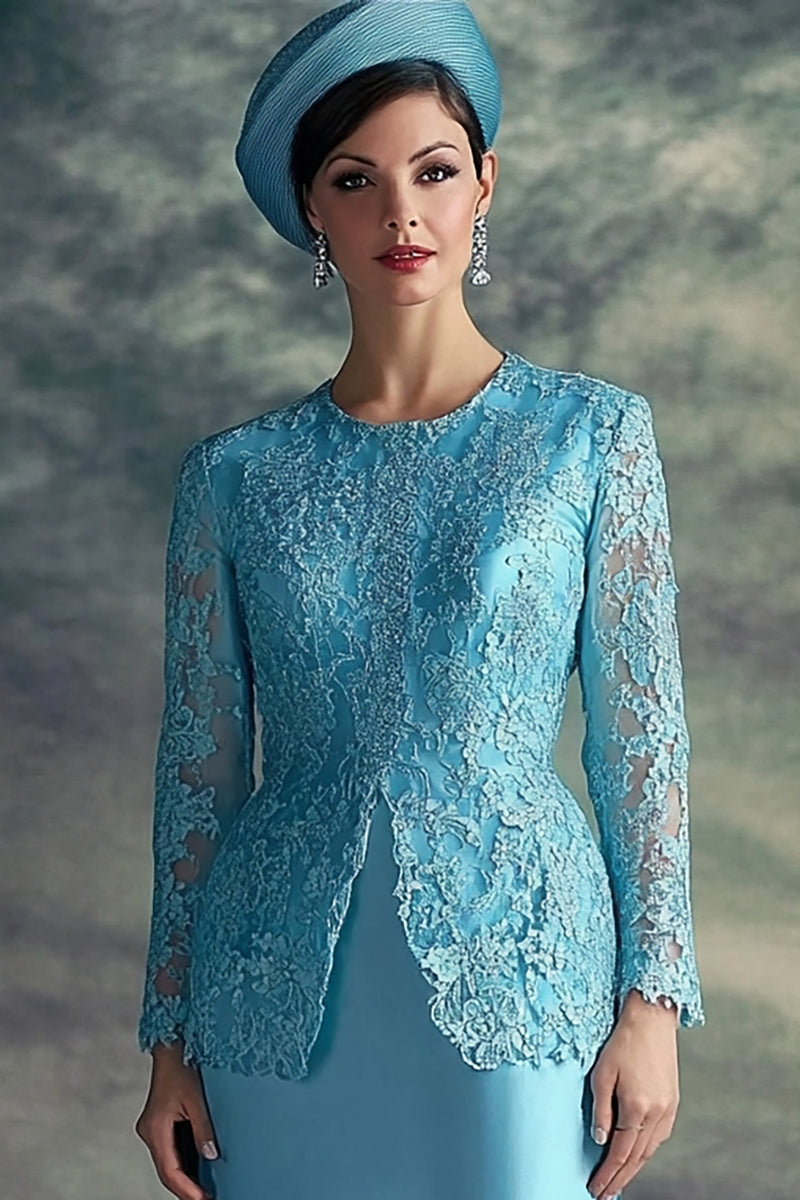Laden Sie das Bild in den Galerie-Viewer, Blumen Blau Rundhals Midi Kleid für die Brautmutter