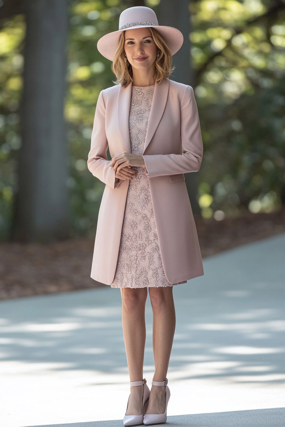 Blumen Erröten Rundhals Kurz Kleid für die Brautmutter mit Jacke